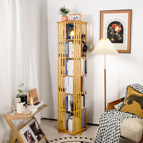 Walnut 6 Tier Bamboo Rotating Bookshelf I515