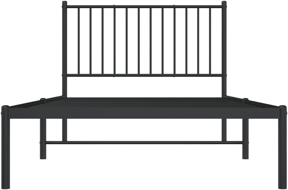 Black Metal Bed Frame with Headboard 39.4"x78.7" R262767