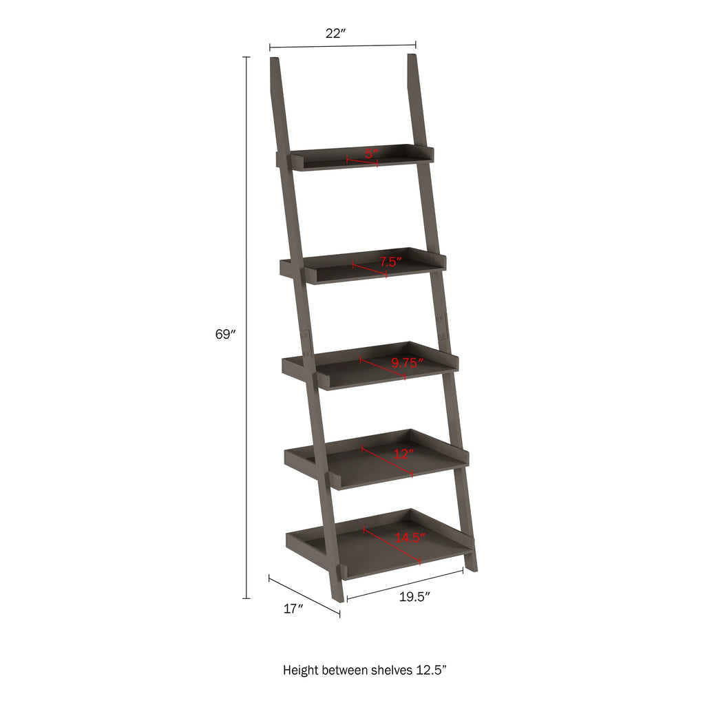 Slate Gray 5 Tier Leaning Bookshelf S285291