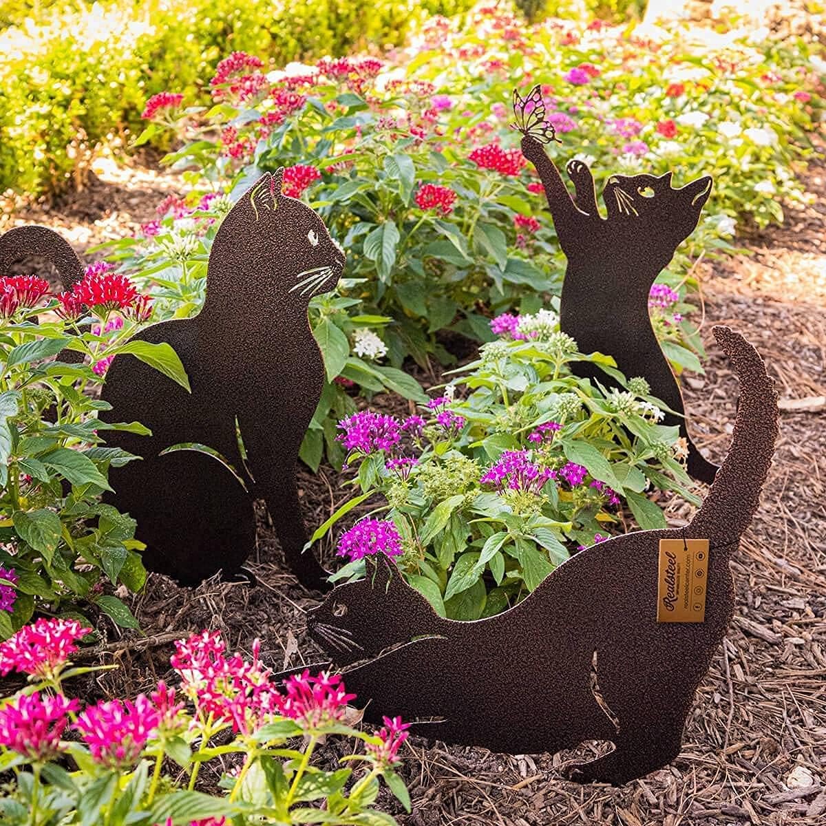 3 Pack Black Metal Cat Yard Decor C78187