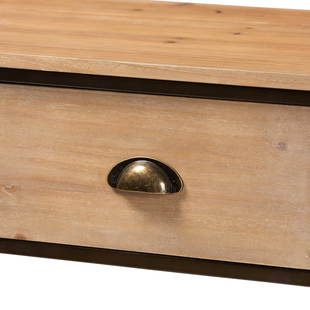 Oak Brown Finished Wood and Black Metal 2-Drawer Storage Cabinet E683982