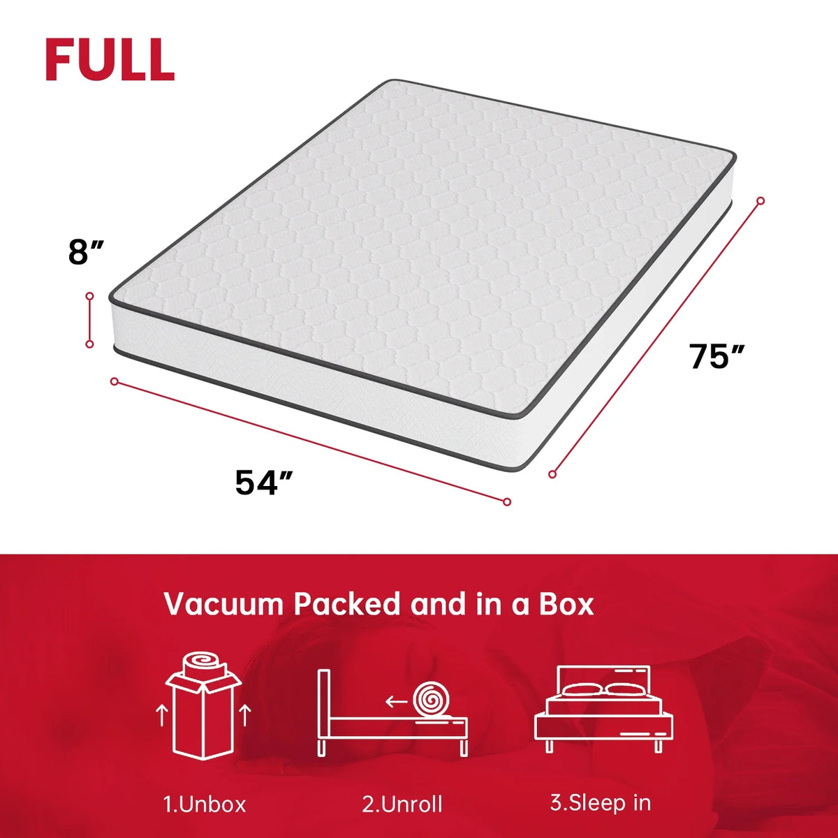 8 Inch Medium Firm Spring Full Size Mattress T70455