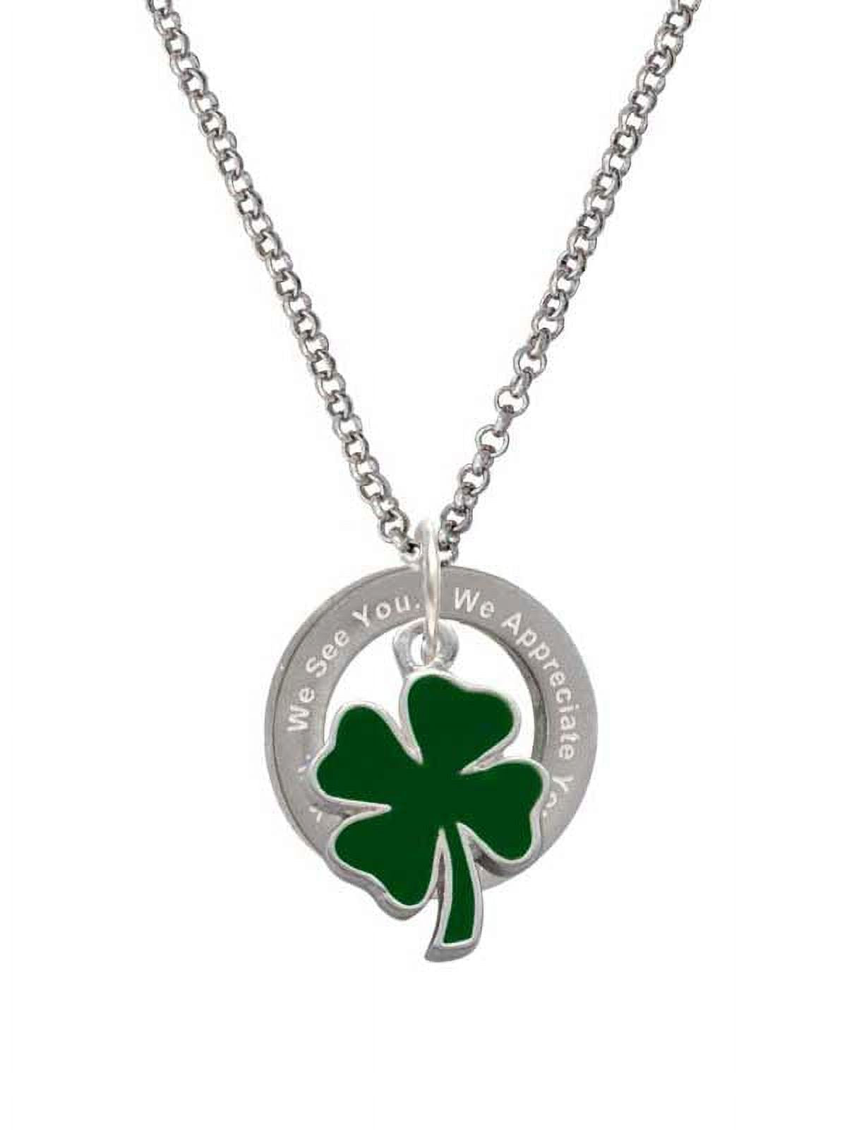 Green Enamel Four Leaf Clover Ring Necklace O71768