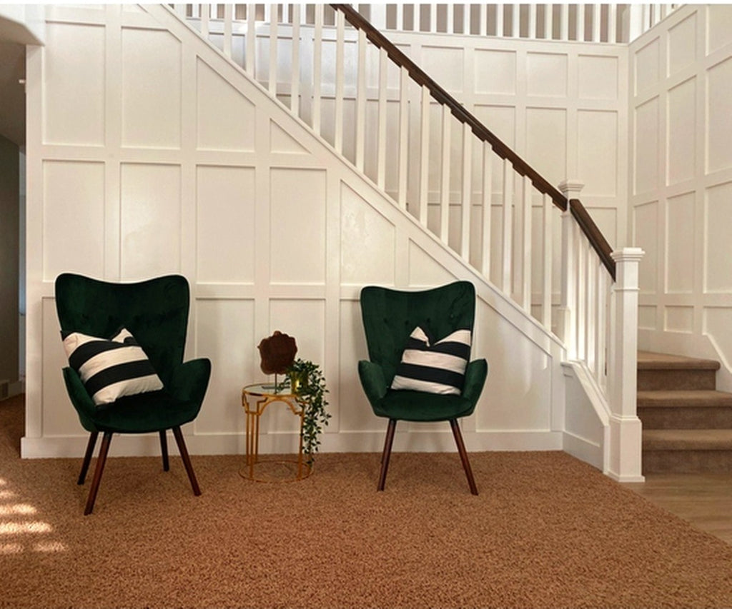 Green Velvet Wingback Accent Chair with Tufted Backrest I373