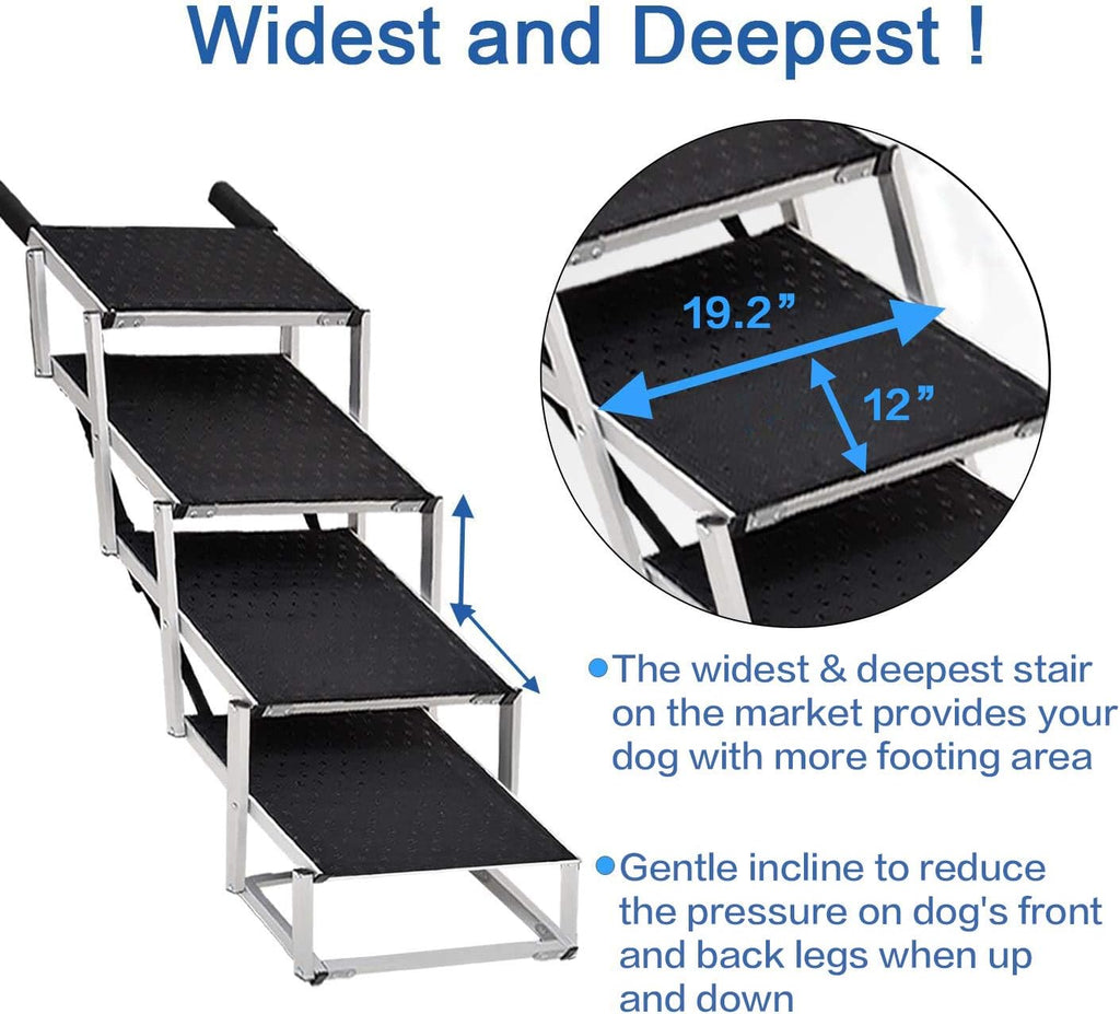 Extra Wide Aluminum Foldable Dog Car Stair with Nonslip Surface, 4 Steps D514798
