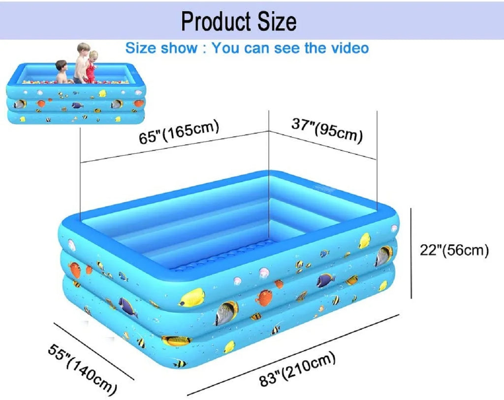 Inflatable Pool, Thickened Kiddie Pool, BPA-Free, 6.9 x 5 x 1.8 ft, Blue D787