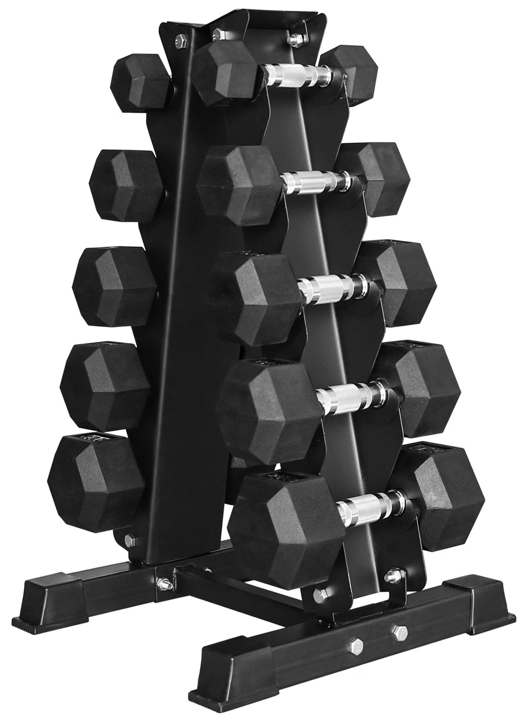 150LB Coated Hex Dumbbell Weight Set with A-Frame Storage Rack V90028