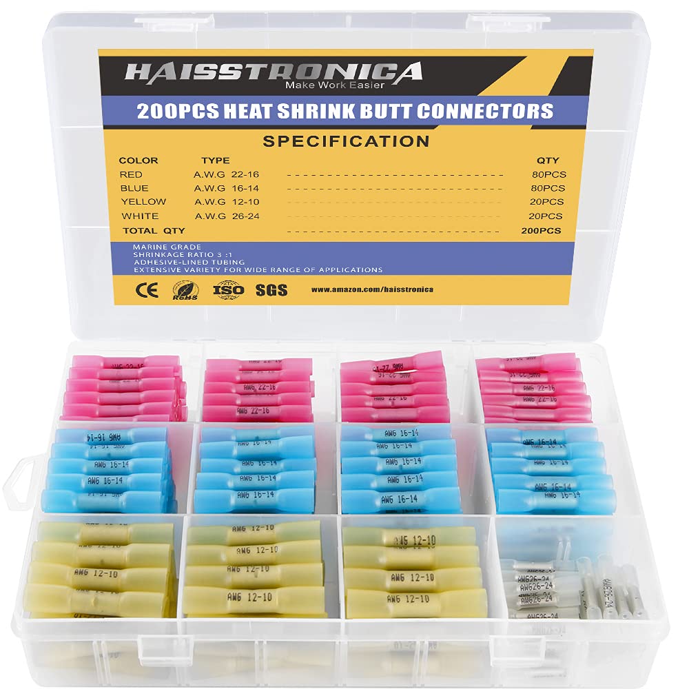 660PCS Marine Grade Heat Shrink Butt Connectors Kit AWG 22-10 Waterproof Tinned Red Copper Butt Splice Connectors L2447