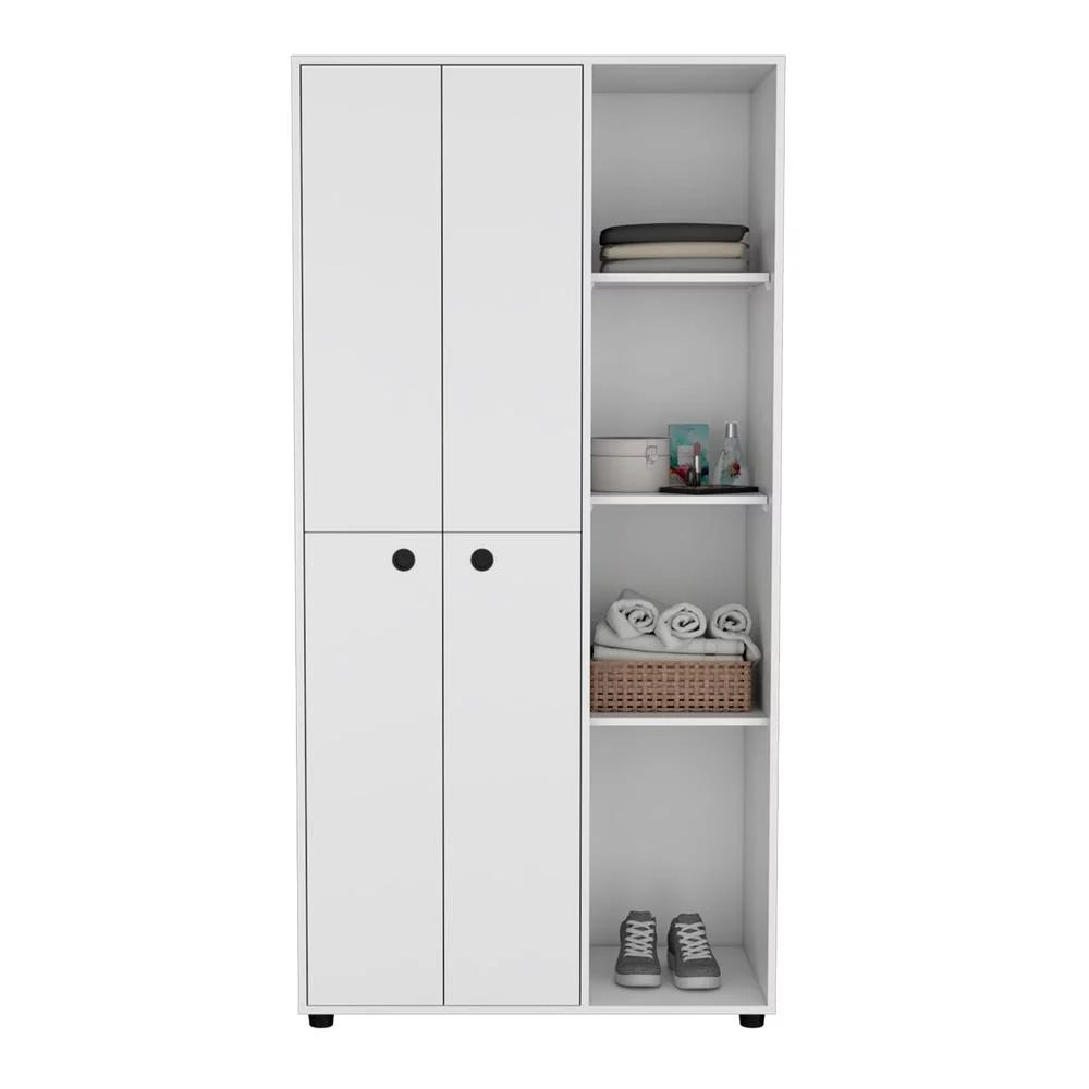 White 2-Door Armoire with Drawer and 4 Open Shelves X9895