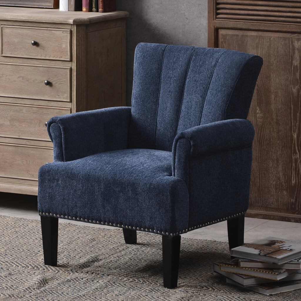 Navy Blue Tufted Polyester Armchair Z5798
