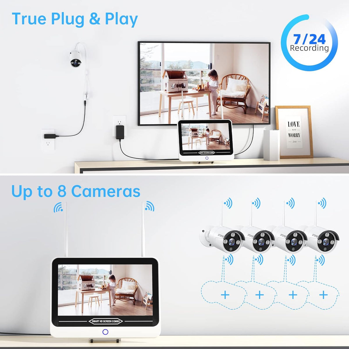 3MP Wireless Security Camera System with 12” Monitor C5867