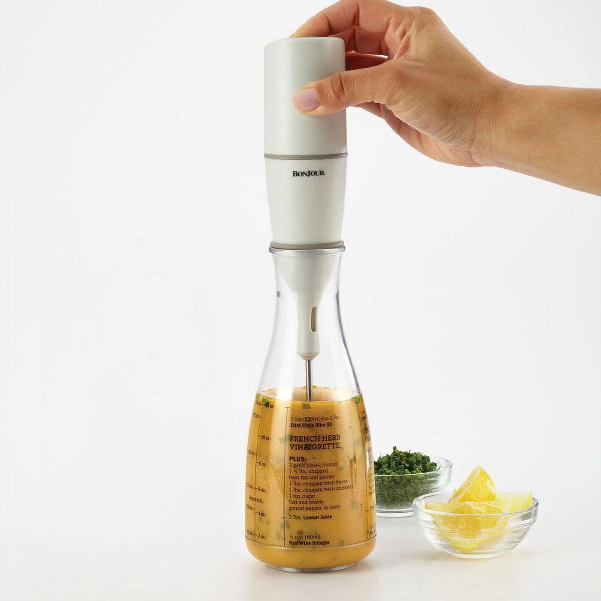 Plastic Salad Dressing Carafe and Handheld Mixer, 12 oz E191644