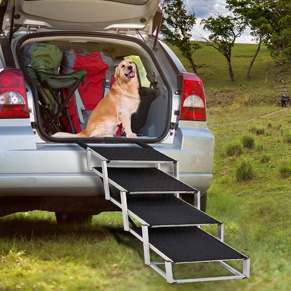 Extra Wide Aluminum Foldable Dog Car Stair with Nonslip Surface, 4 Steps D514798