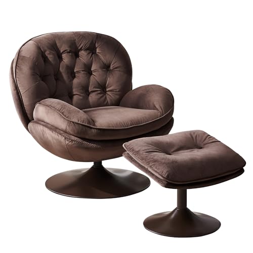 Olive Green Velvet Swivel Accent Chair with Ottoman Y2630