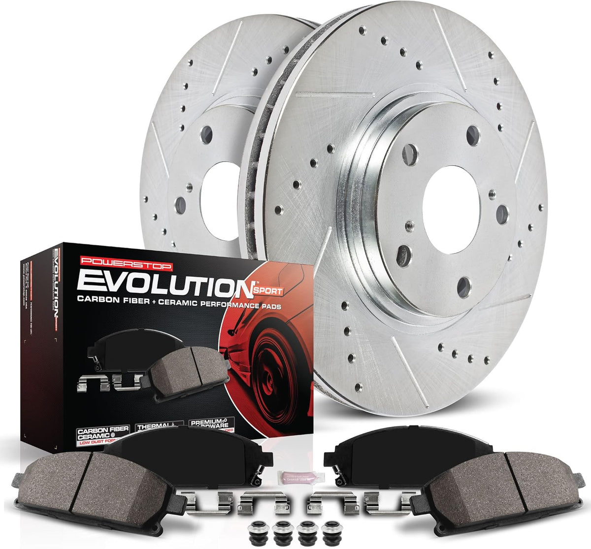 Rear Z23 Carbon Fiber Brake Pads with Drilled & Slotted Brake Rotors Kit K67296
