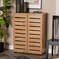 Oak Brown Finished Wood 2-Door Shoe Storage Cabinet E52727