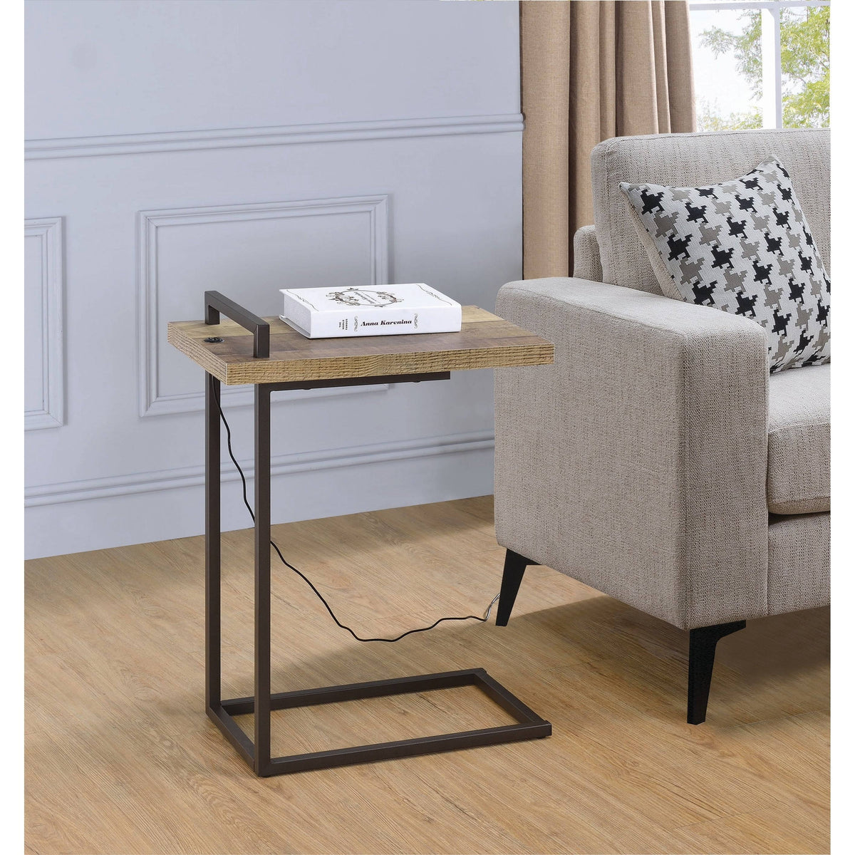 Weathered Pine Rectangular Accent Table with USB Port P70714