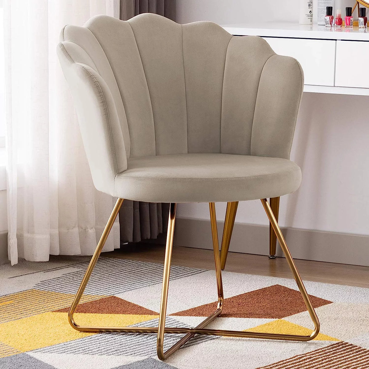 Khaki Velvet Accent Chair with Back and Gold Metal Legs C326202