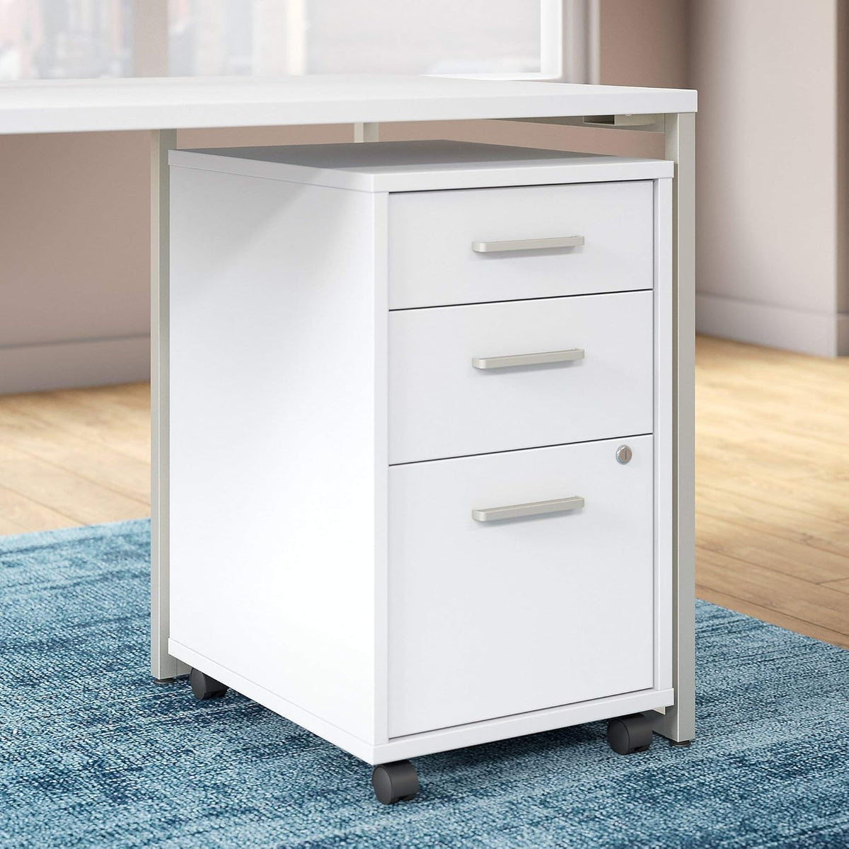 White 3 Drawer Mobile File Cabinet I11947