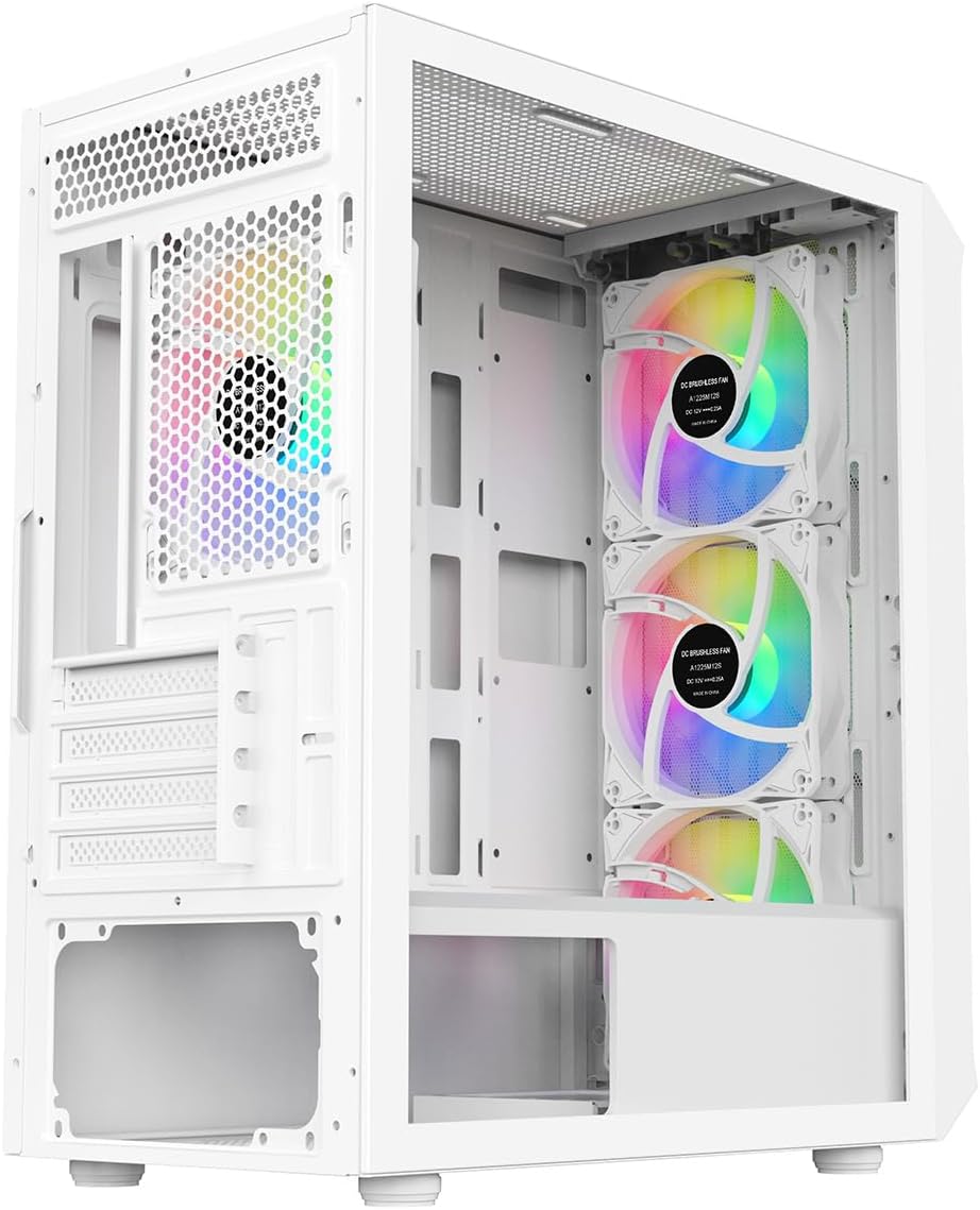 White Micro-ATX PC Gaming Case with Mesh Front Panel & Tempered Glass Side Panel Y802