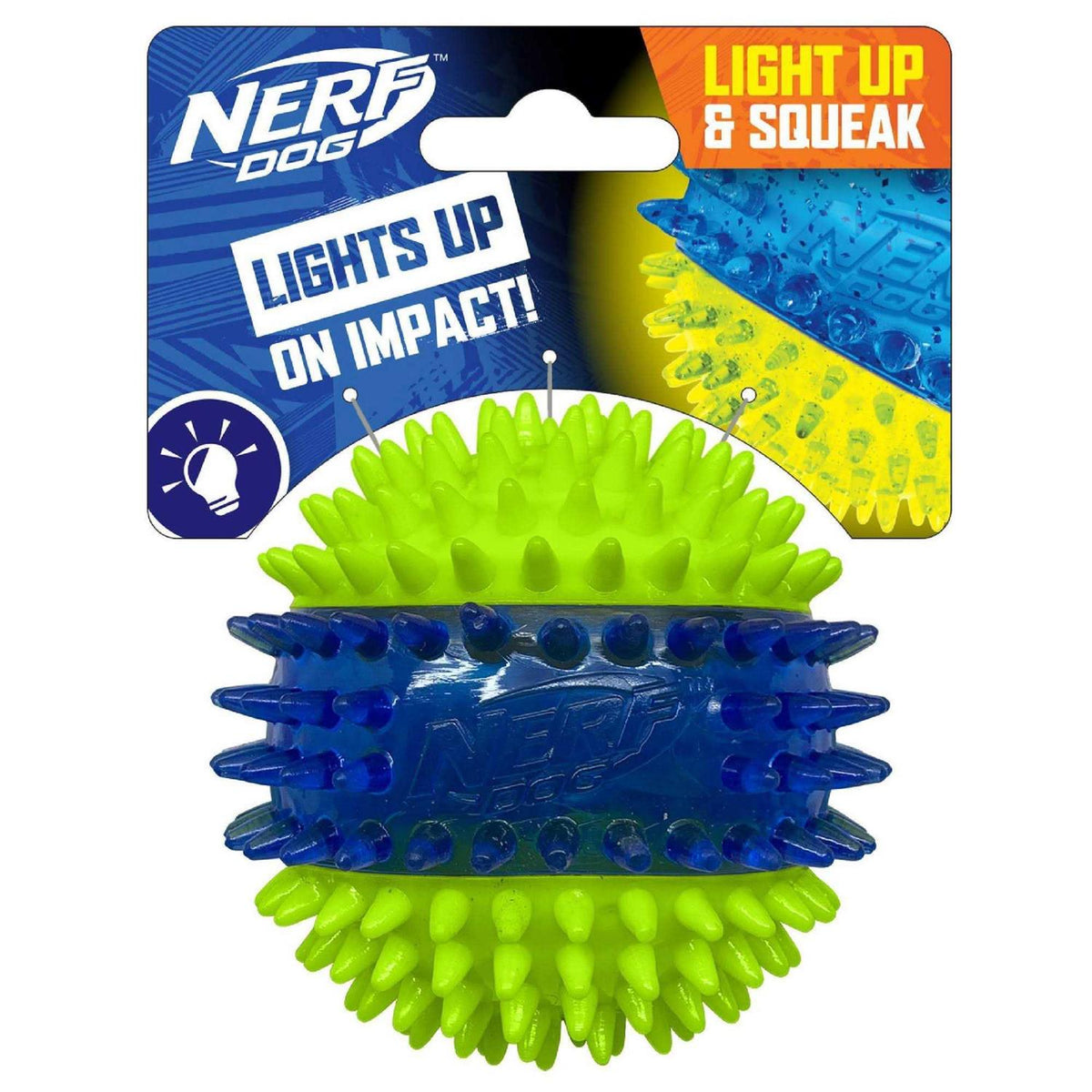 Translucent TPR 3-Part Spike LED & Squeak Ball Dog Toy J586