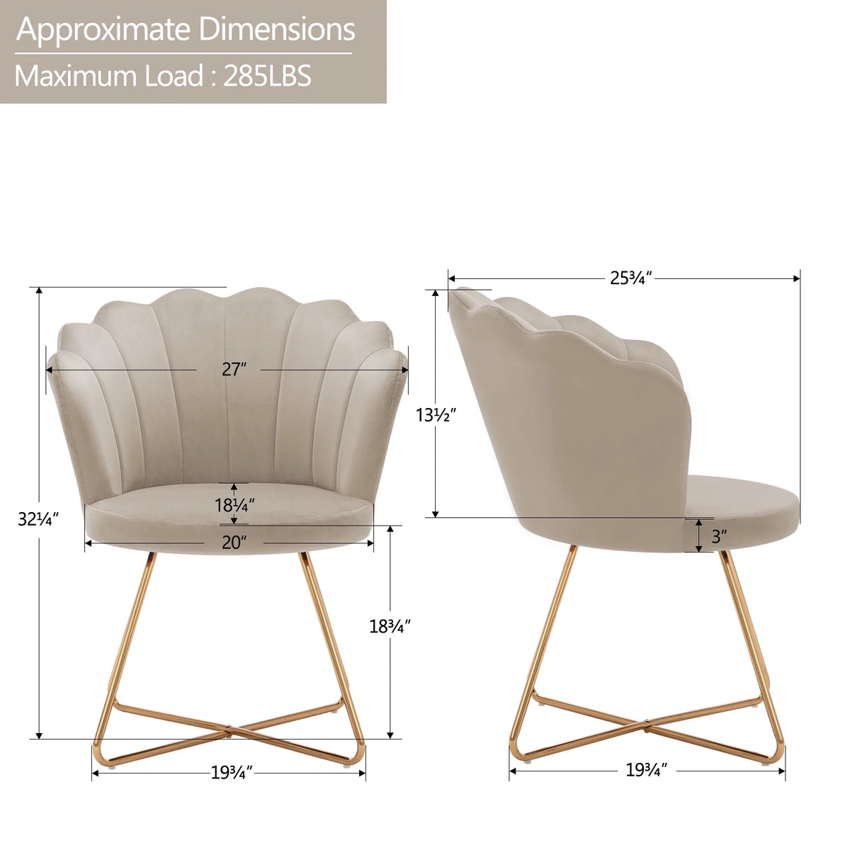 Khaki Velvet Accent Chair with Back and Gold Metal Legs C326202