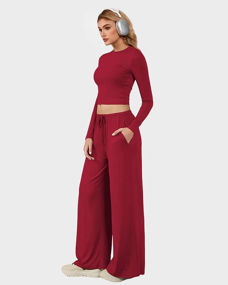 Stretchy Crop Top & Pants Lounge Set V3153