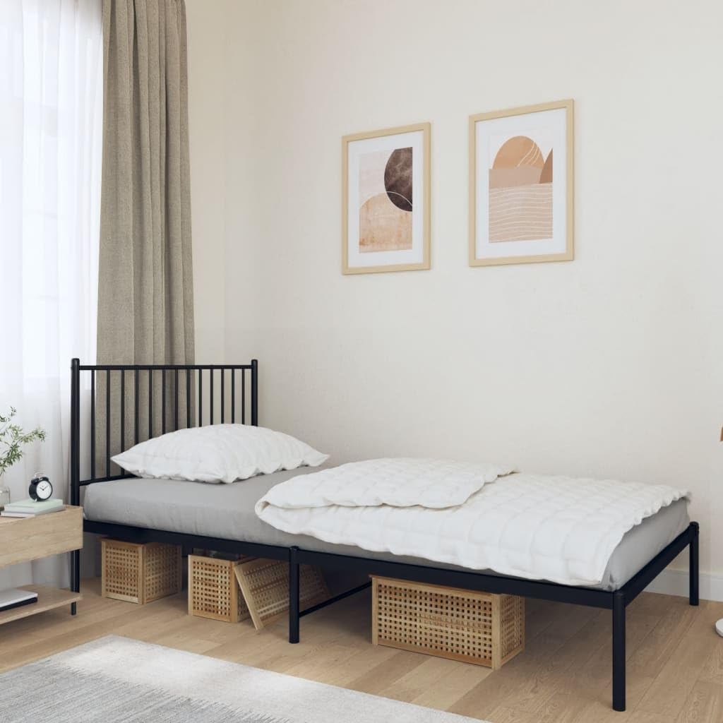 Black Metal Bed Frame with Headboard 39.4"x78.7" R262767