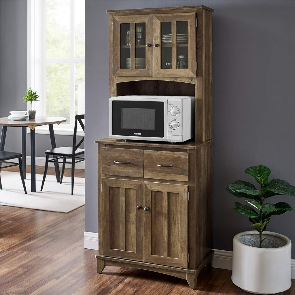 Charcoal Microwave Storage Stand with Double Door Top and Bottom Cabinets T760