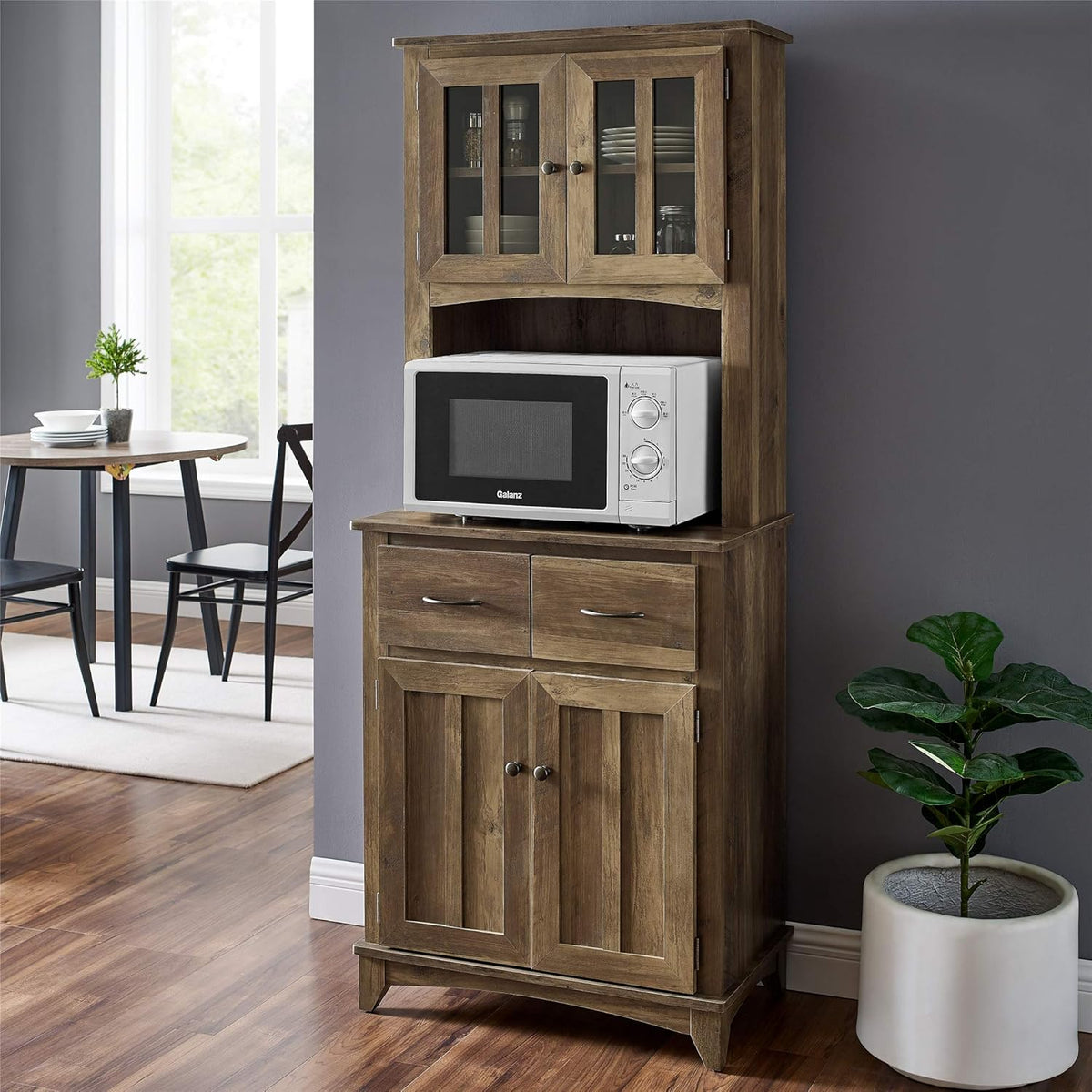 Charcoal Microwave Storage Stand with Double Door Top and Bottom Cabinets T760