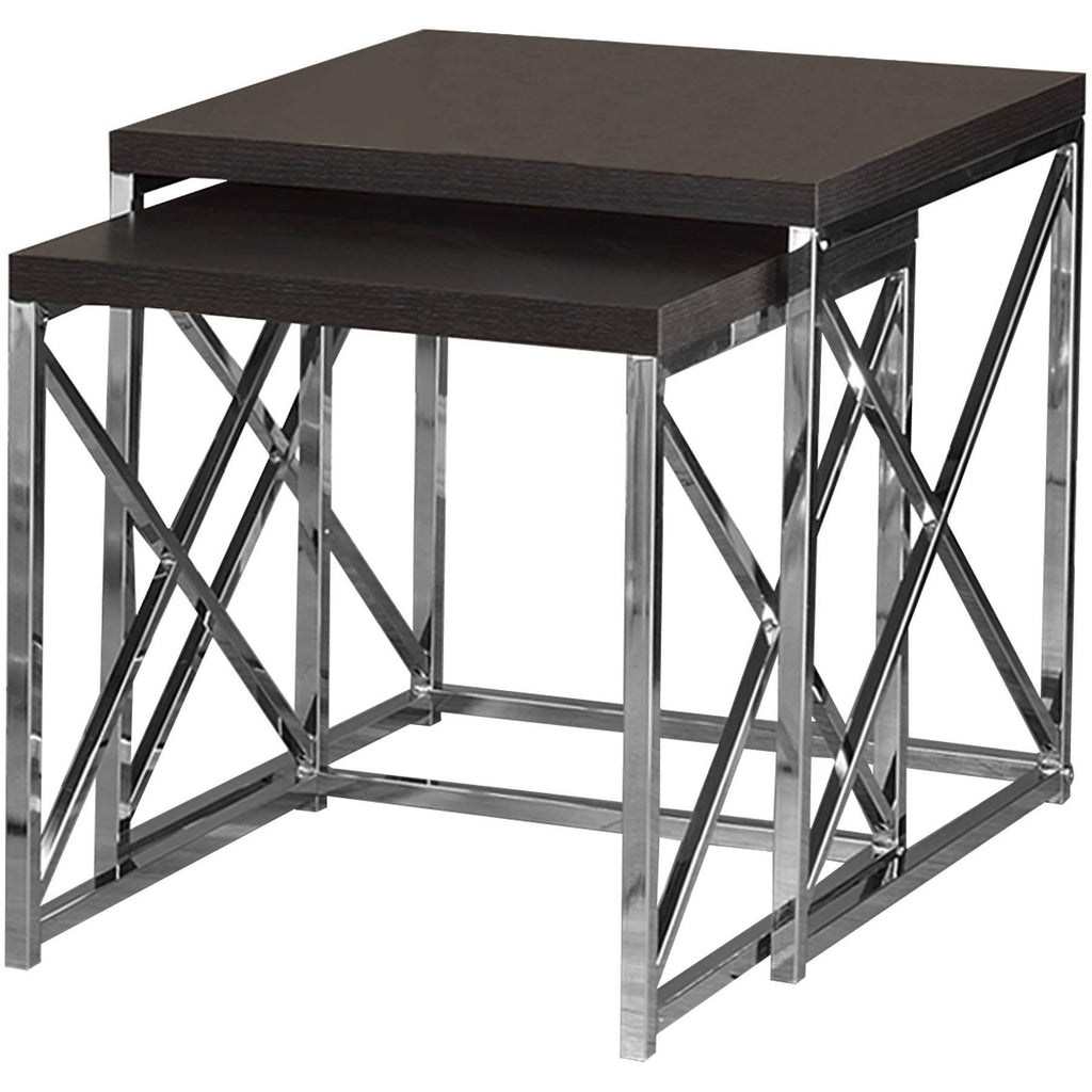 Nesting Table 2pcs Set Cappuccino Chrome Metal V97880