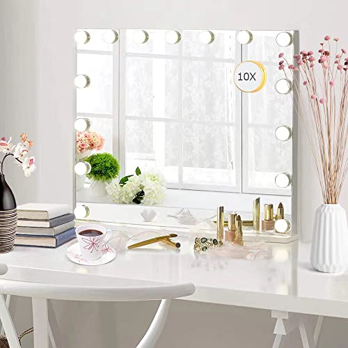 31.5"x 23.6" White Wall-Mounted Vanity Mirror with 18 Dimmable LED Bulbs K466