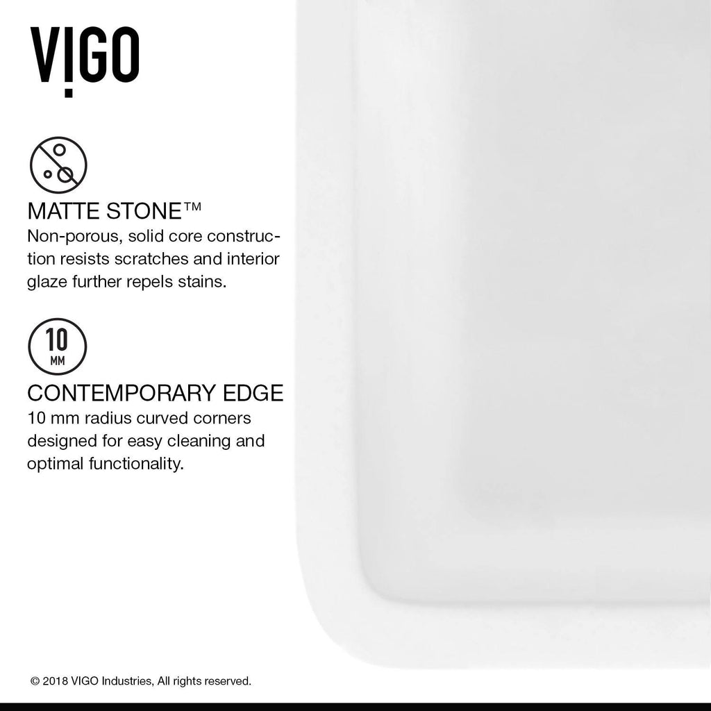 White Matte Stone Farmhouse Kitchen Sink with Grid H47116