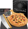 Black Cordierite Ceramic Coated Pizza Stone Pan Set with Bamboo Pizza Peel & Pizza Cutter L460