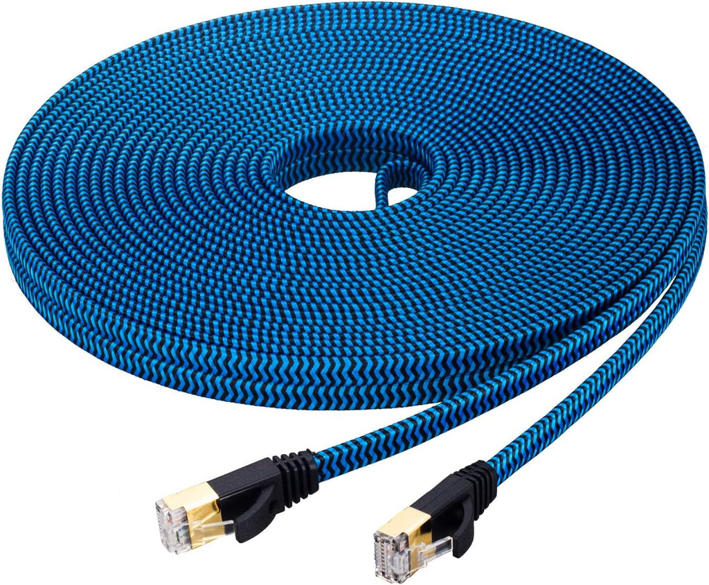 Cat 7 Ethernet Cable 100 ft Nylon Braided Flat Network Patch Cord RJ45 LAN Cable Pack of 2 K6146