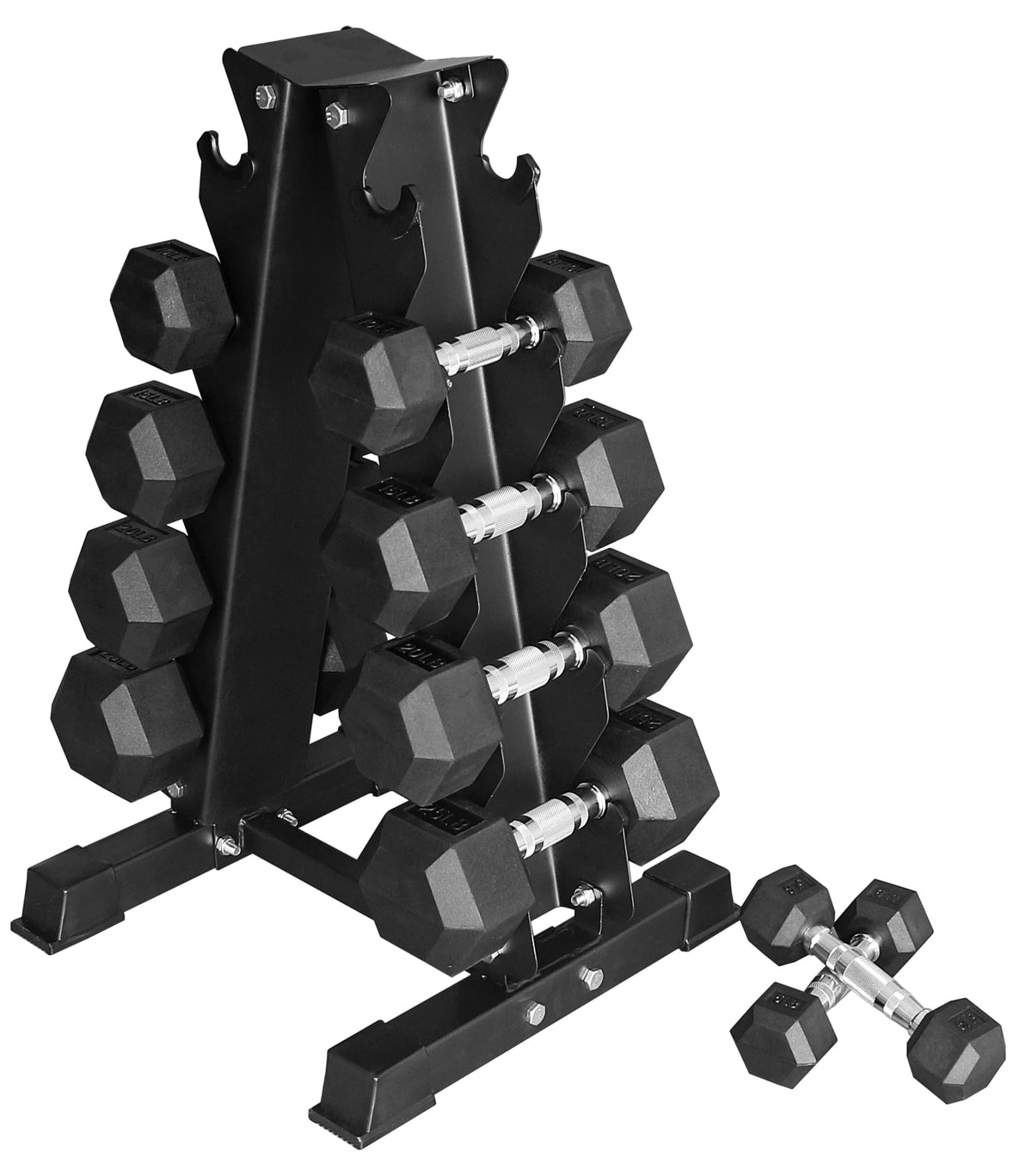 150LB Coated Hex Dumbbell Weight Set with A-Frame Storage Rack V90028