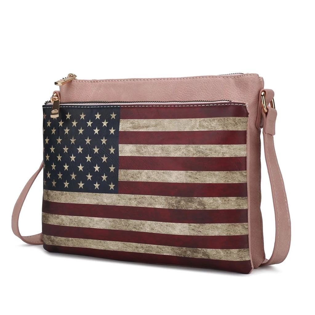 Printed Flag Vegan Leather Womens Crossbody Bag P899228