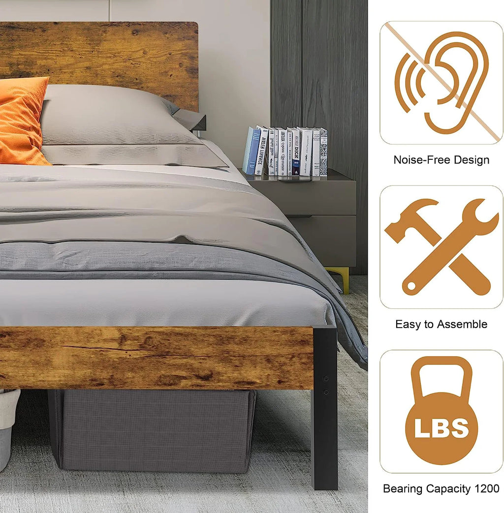 King Metal Platform Bed Frame with Headboard B870524
