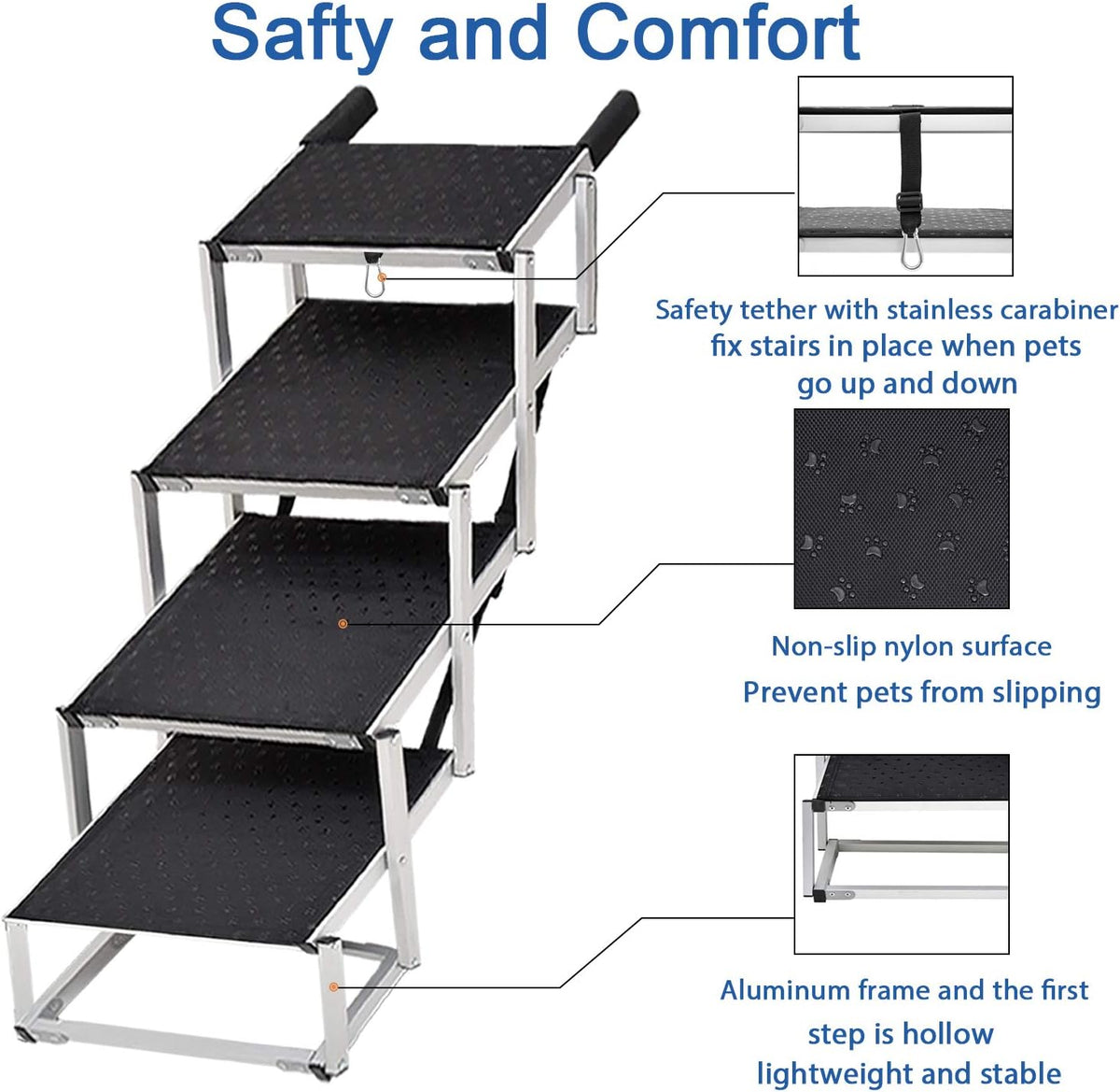 Extra Wide Aluminum Foldable Dog Car Stair with Nonslip Surface, 4 Steps D514798