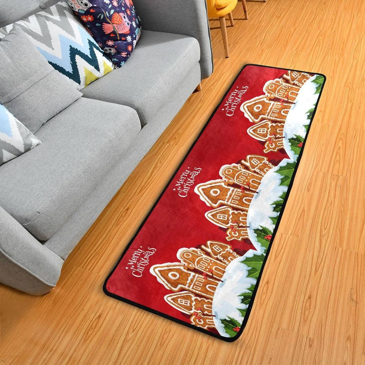 2'x6' Christmas Gingerbread House Runner Rug with Rubber Backing Z6566