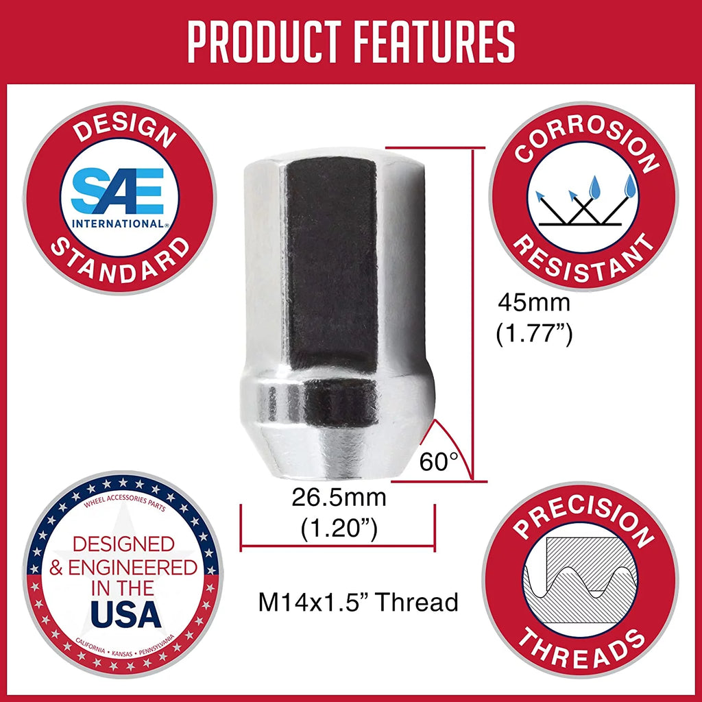 24 Pcs 14mm 1.50 Chrome Lug Nuts F705