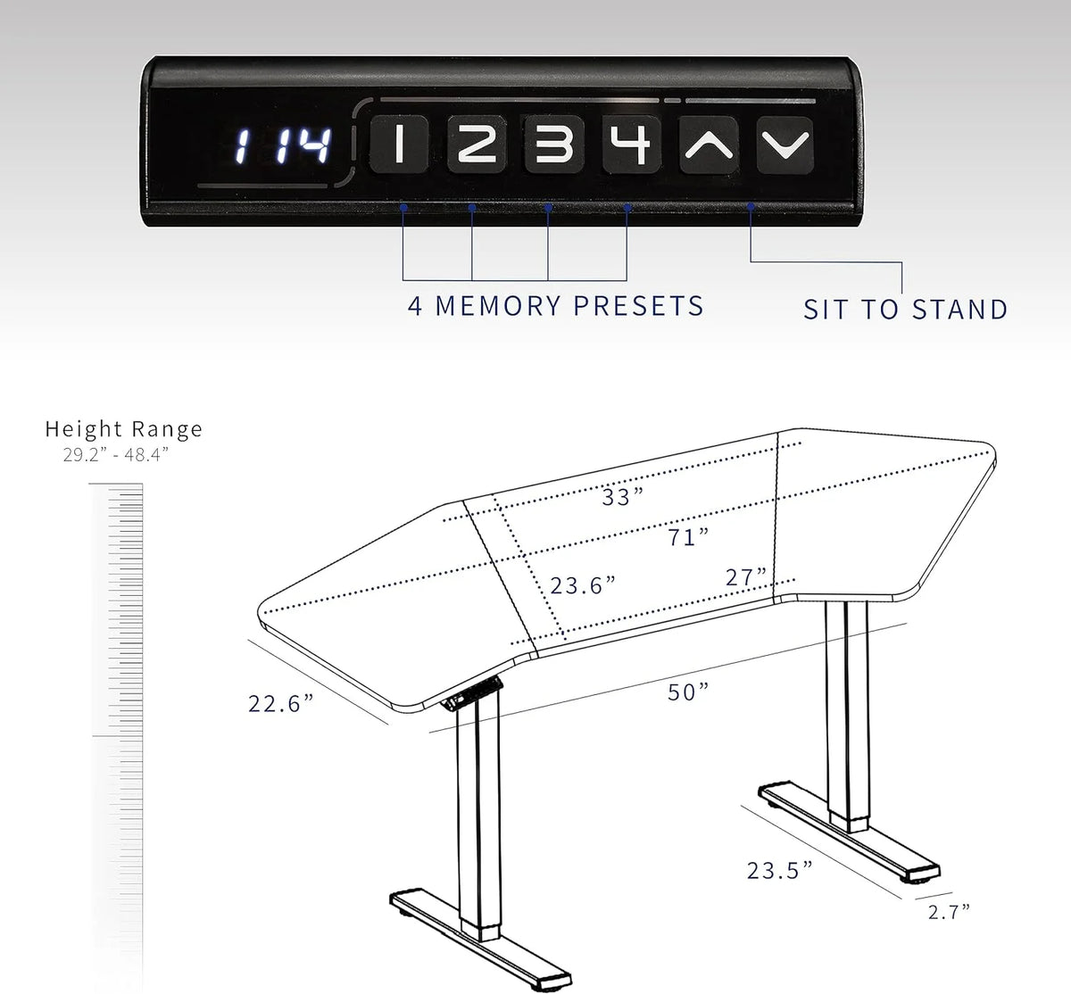 Black Table Top White Frame Electric Height Adjustable Stand Up Desk W984504
