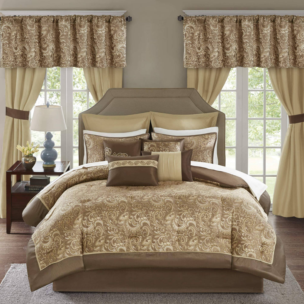 24 Piece Brown Cal King Bedding Set G7234
