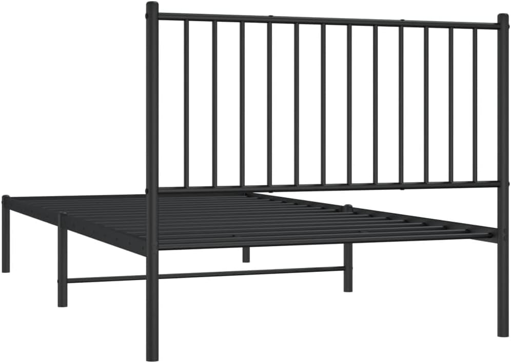 Black Metal Bed Frame with Headboard 39.4"x78.7" R262767