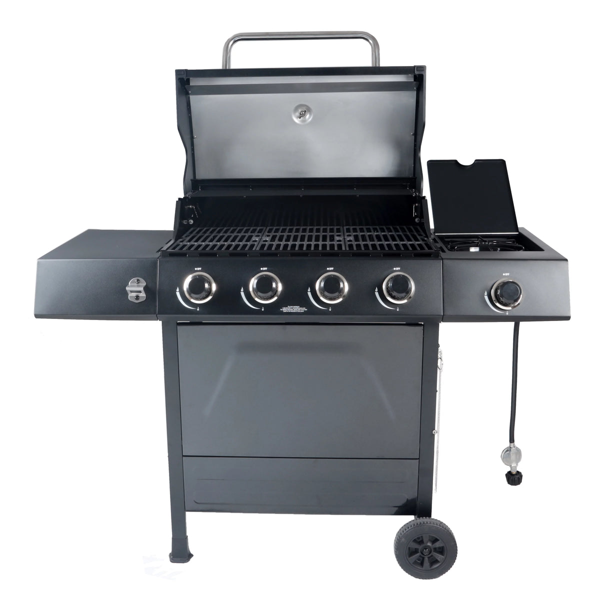 4-Burner Propane Gas Grill with Side Burner, Stainless Steel & Black J99262