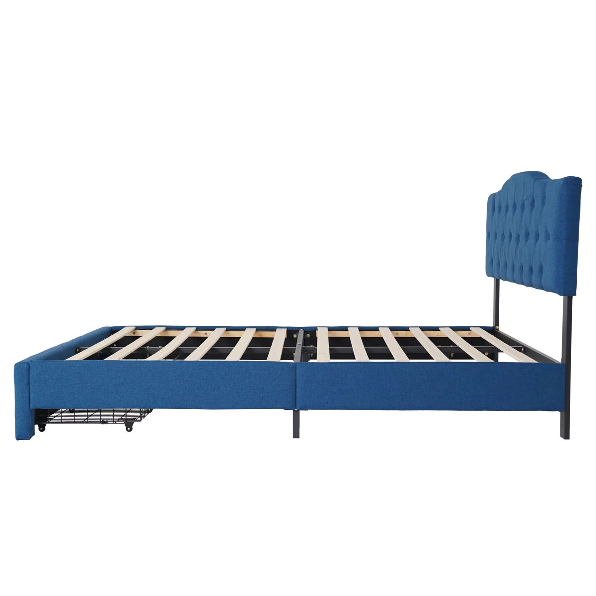 Queen Size Wood Bed Frame with Headboard Blue P793721