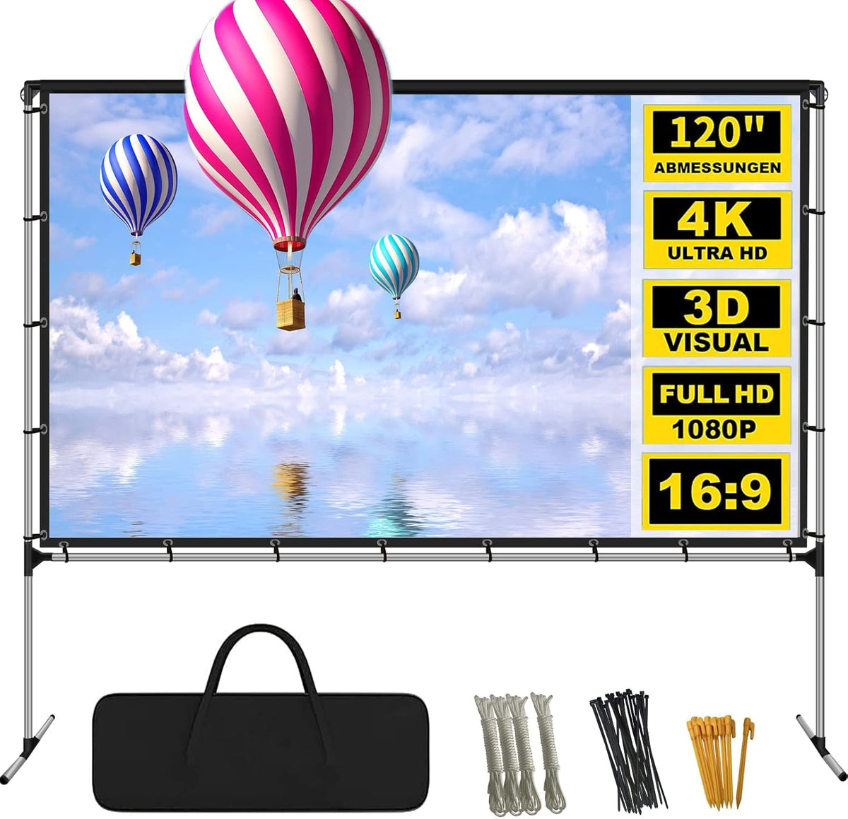 120 Inch Portable Projector Screen with Stand and Carry Bag N875923