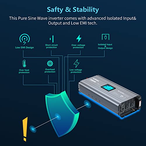 2000W Pure Sine Wave Power Inverter DC 12V to AC 120V with LCD Display P443544