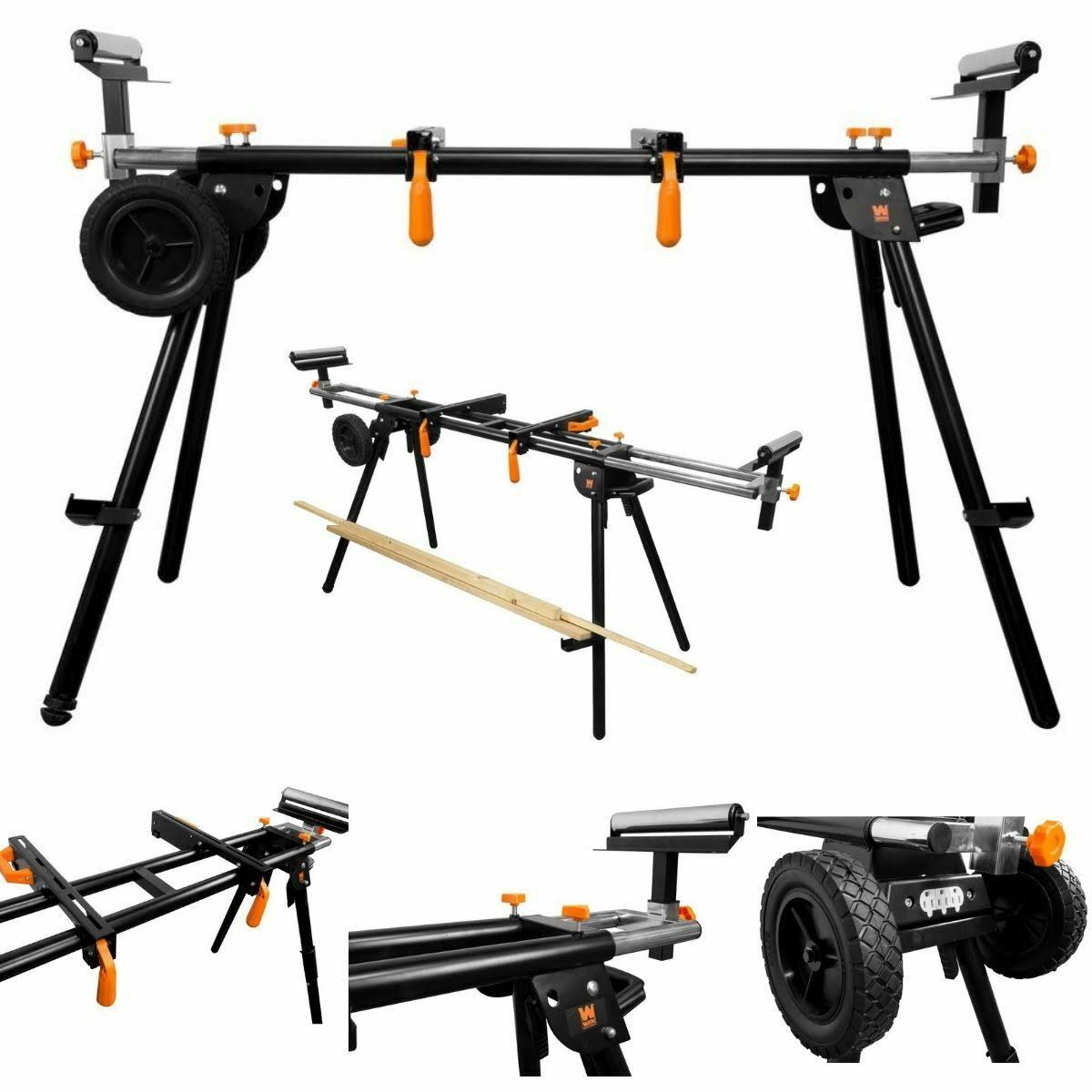 Collapsible Rolling Miter Saw Stand with 3 Onboard Outlets Z287966