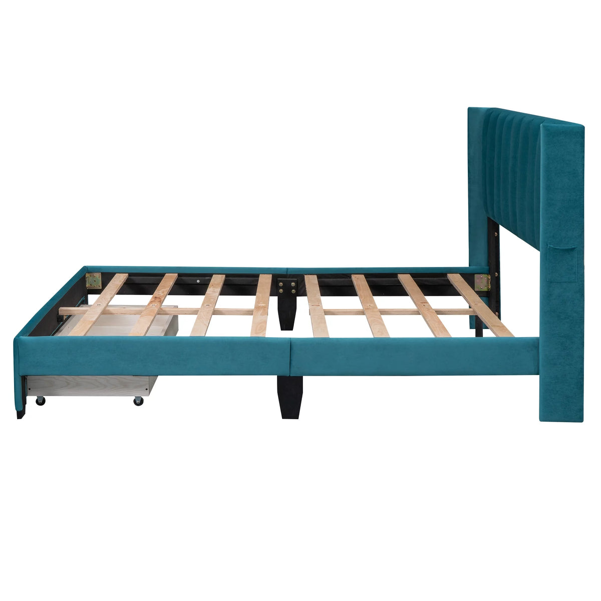 Queen Size Velvet Upholstered Platform Bed with Storage and Headboard P791
